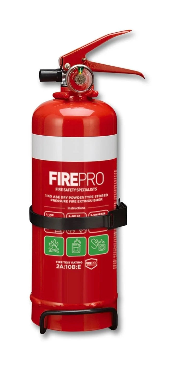 FirePro 1kg Dry Powder Fire Extinguisher – Compact ABE Rated Safety for Home, Car & Caravan