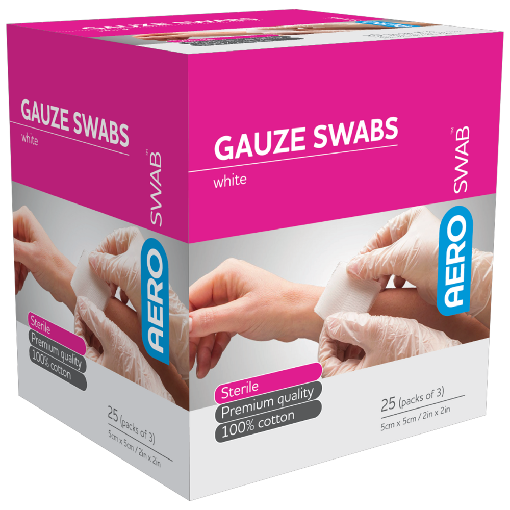 AEROSWAB Sterile White Gauze Swab 5 x 5cm Box/25 (Packs of 3)