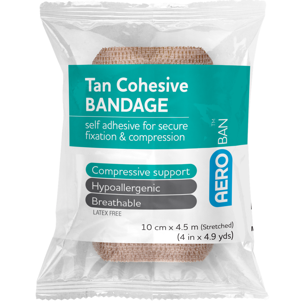 AEROBAN Tan Cohesive Bandage 10cm x 4.5M Wrap/12
