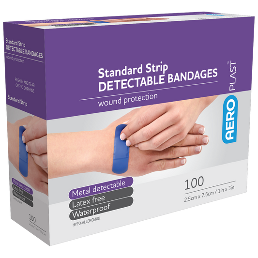 AEROPLAST Standard Detectable Strips 7.5 x 2.5cm Box/100