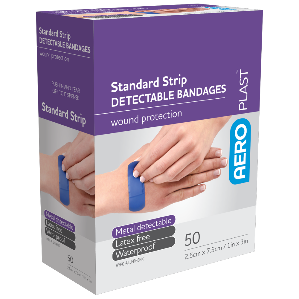 AEROPLAST Standard Detectable Strips 7.5 x 2.5cm Box/50