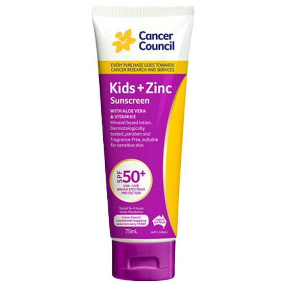 CANCER COUNCIL SPF50+ Kids+Zinc Sunscreen Tube 75mL