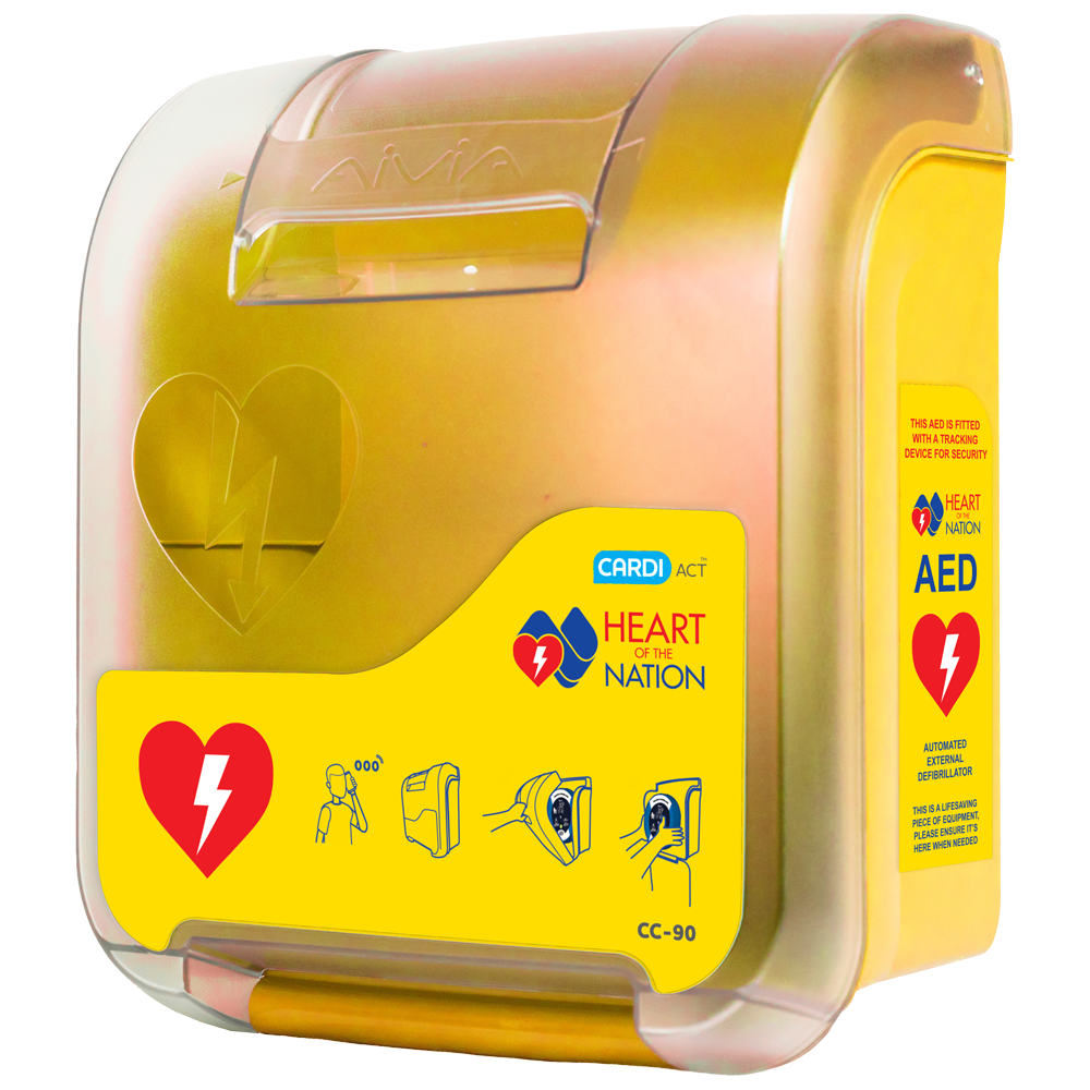 CARDIACT Alarmed AED Cabinet &#039;Heart of the Nation&#039; (Yellow) 41 x 33 x 19cm