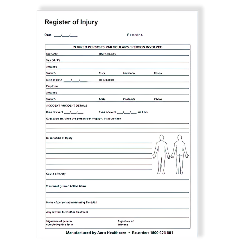 AEROSUPPLIES A5 Register of Injuries Duplicate Pad (25 pages) – First ...