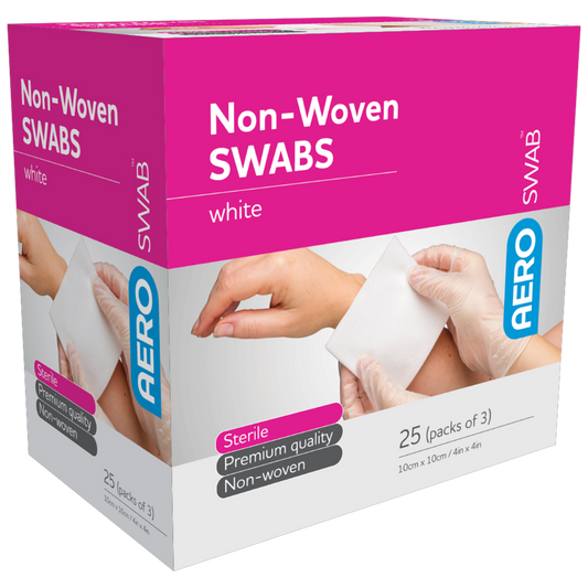 AEROSWAB Sterile White Non-Woven Swab 10 x 10cm (Packs of 3)